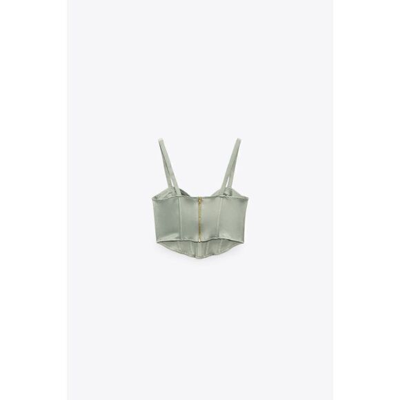 ZARA NWT SZ XS SATIN EFFECT CORSET TOP BUSTIER GREEN - Picture 3 of 9